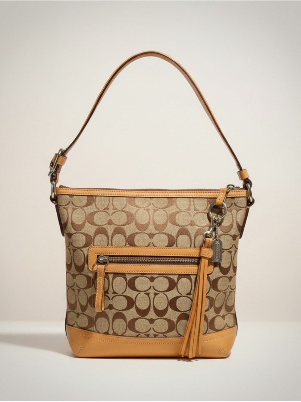 Coach 9362 Khaki Signature “C” Soft Leather Slim Crossbody Shoulder Bag